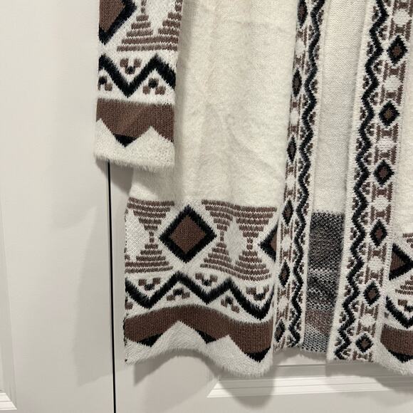 Rachel Zoe Women's Cardigan in Cream Brown Black Pattern Super Soft Size Small - Picture 2 of 7